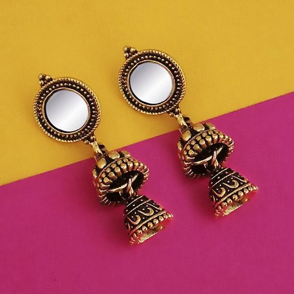 Jeweljunk Antique Gold Plated Mirror Jhumki Earrings - 1316224A