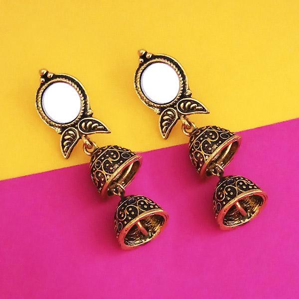 Jeweljunk Antique Gold Plated Mirror Jhumki Earrings - 1316229A