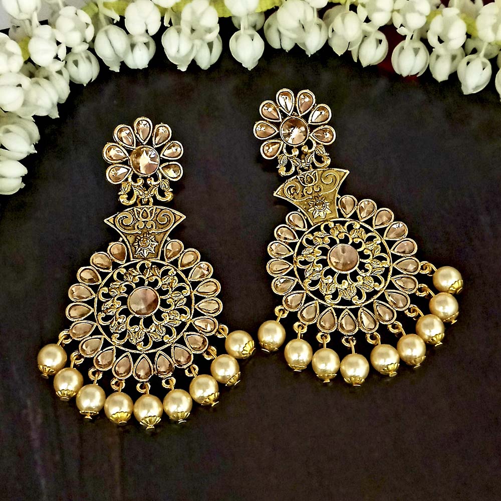 JD Arts Kundan Golden Dangler Earrings