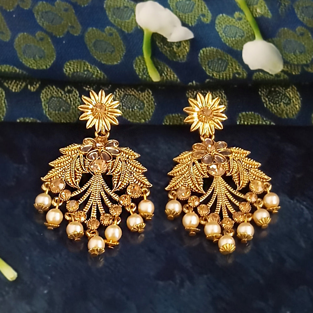 JD Arts Antique Gold Plated Brown Kundan Dangler Earrings