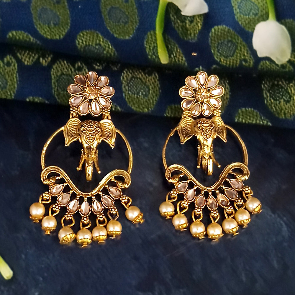 JD Arts Antique Gold Plated Brown Kundan Dangler Earrings