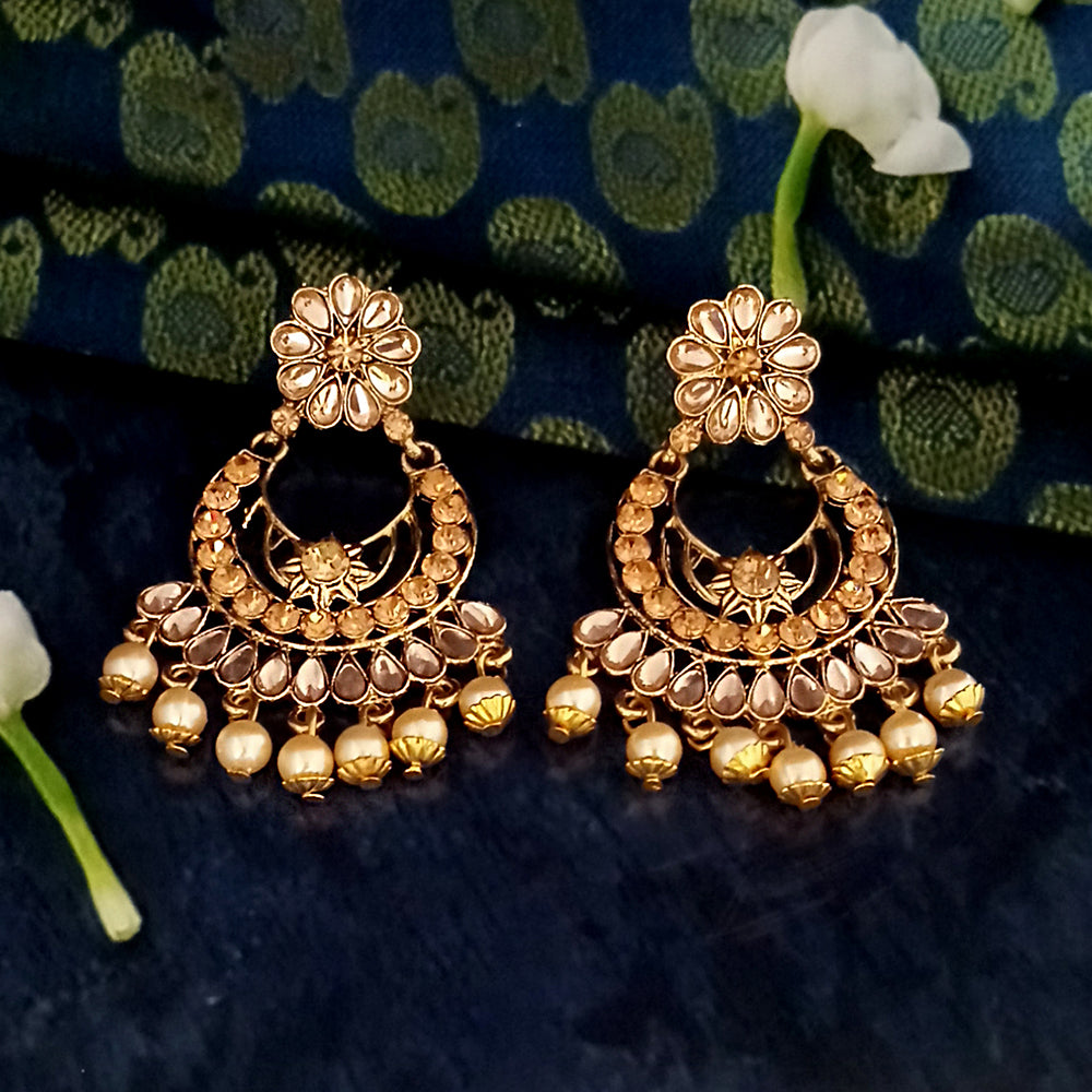 JD Art Gold Plated Brown Kundan Dangler Earrings