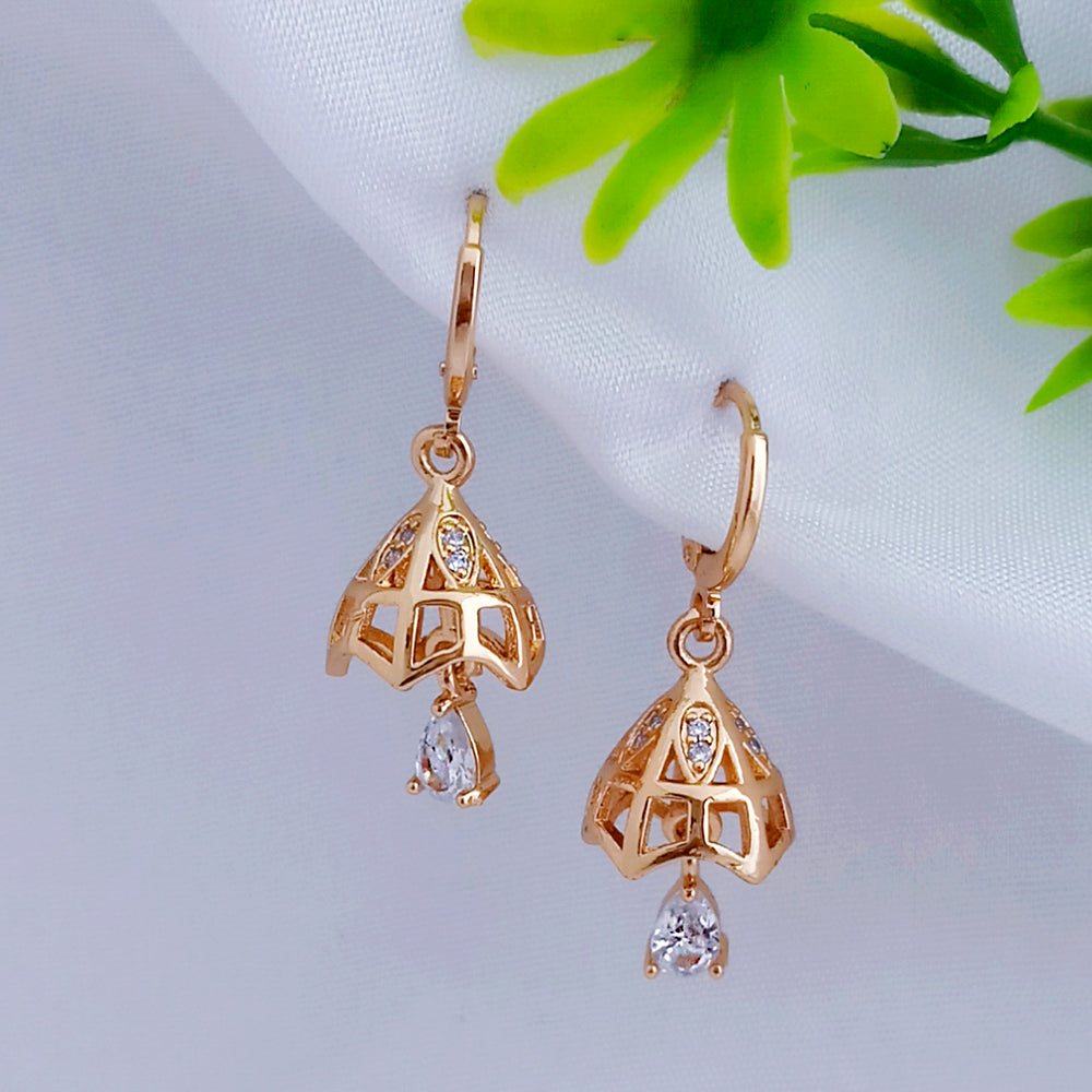 JB Arts Rose Gold Plated AD Stone Dangler Earrings