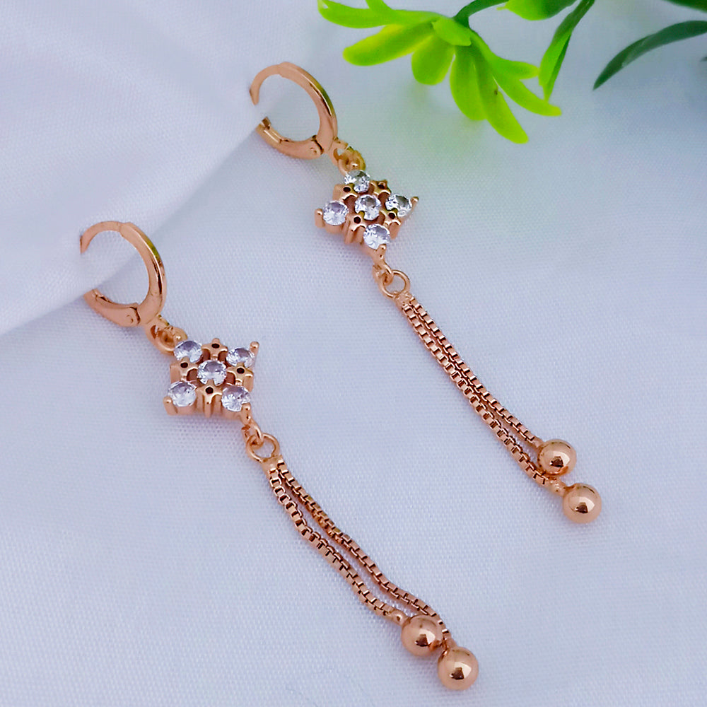 JB Arts Rose Gold Plated AD Stone Dangler Earrings