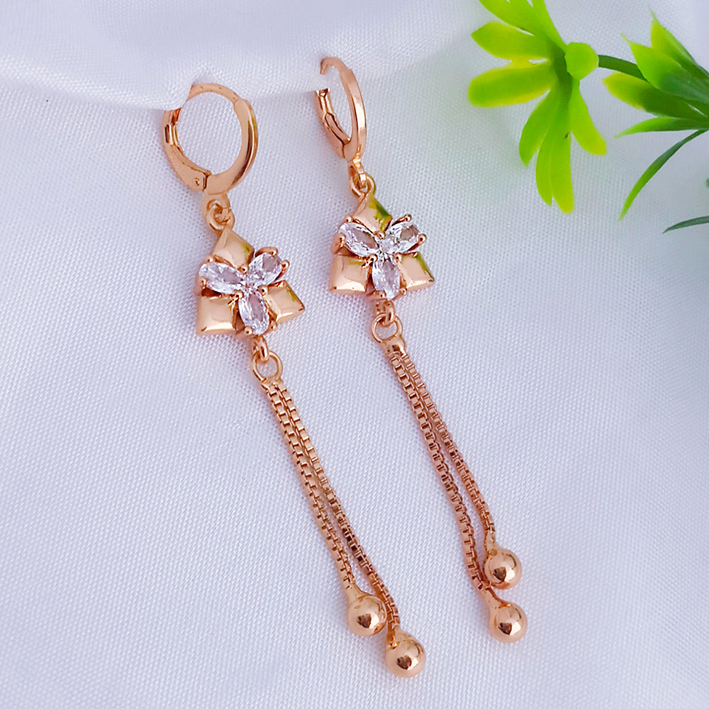 JB Arts Rose Gold Plated AD Stone Dangler Earrings