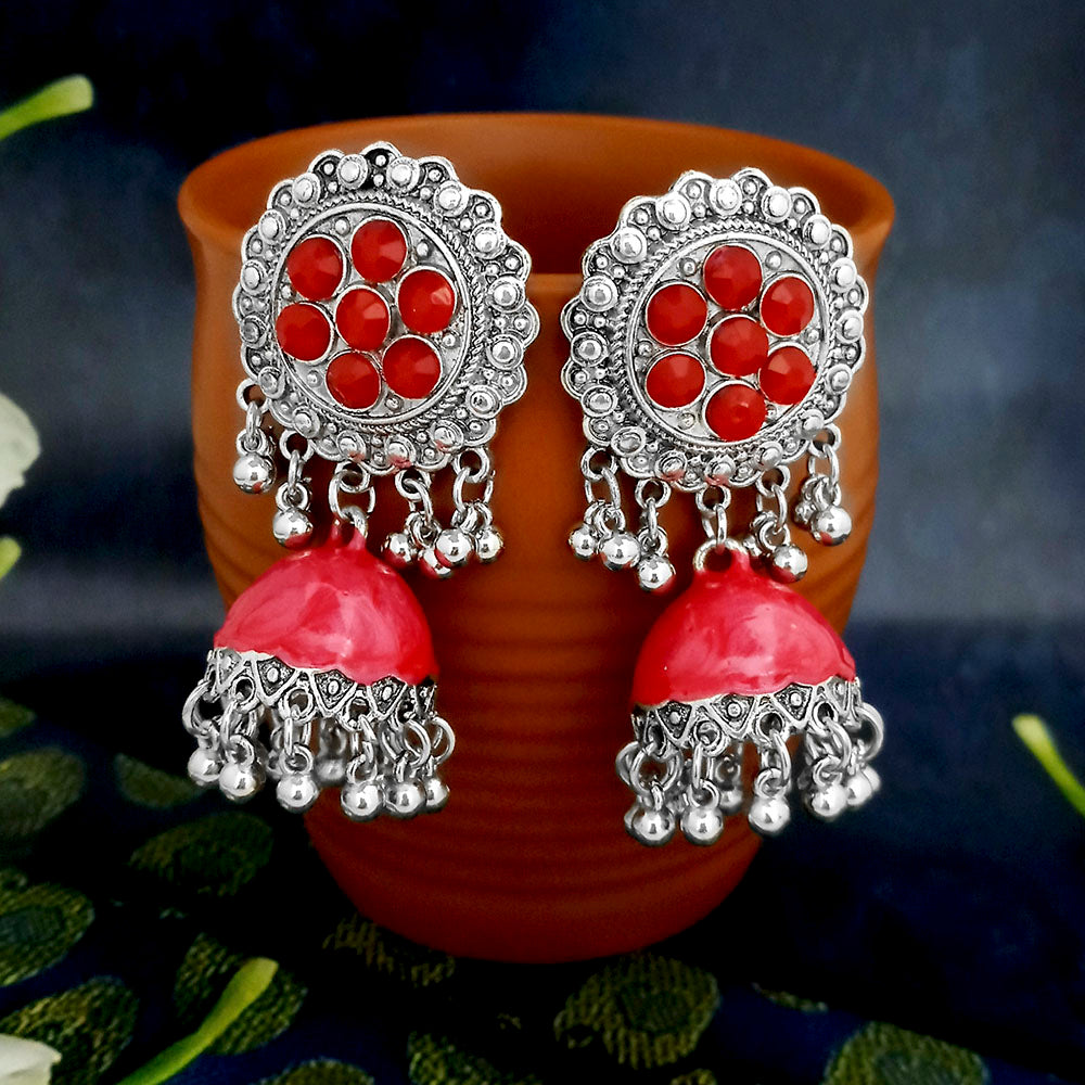 JewelJunk Red Oxidized Plated Jhumka