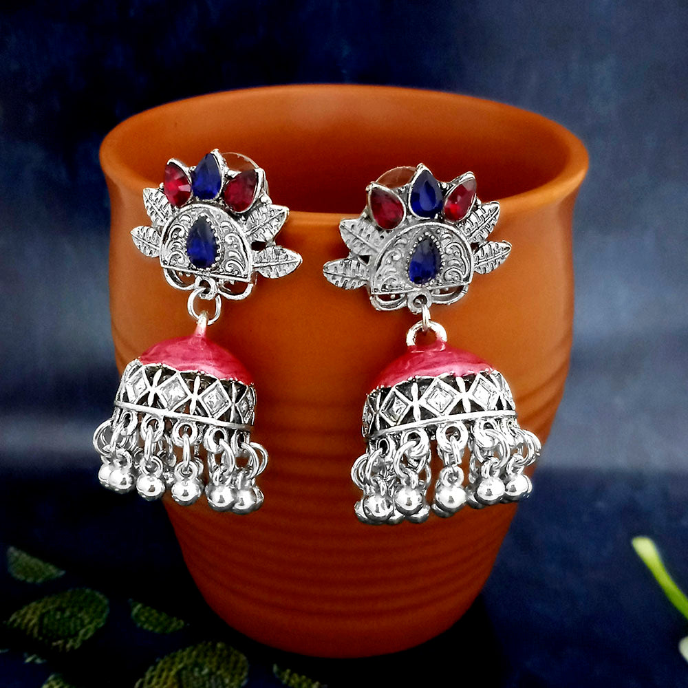 JewelJunk Maroon Oxidized Plated Jhumka