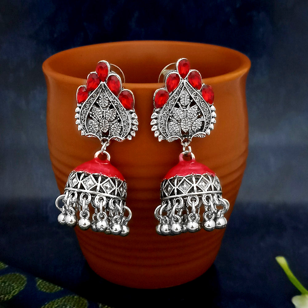 JewelJunk Red Oxidized Plated Jhumka