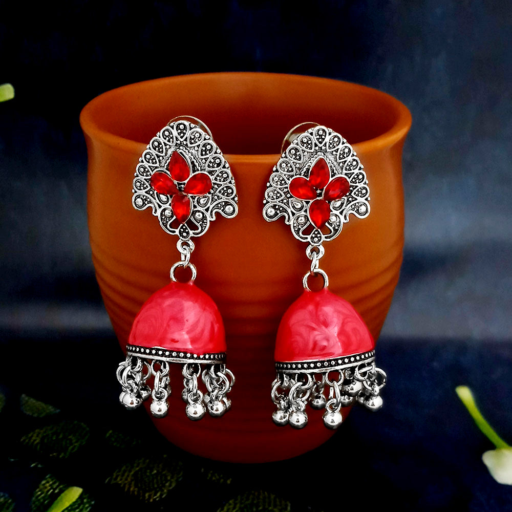 JewelJunk Red Oxidized Plated Jhumka