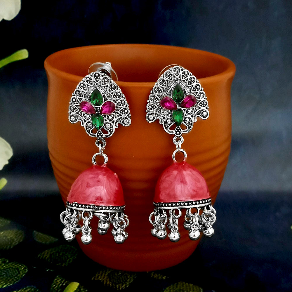 JewelJunk Maroon Oxidized Plated Jhumka