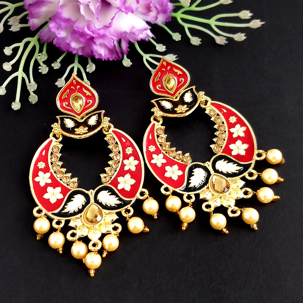 Woma Kundan Red Meenakari Dangler Earrings