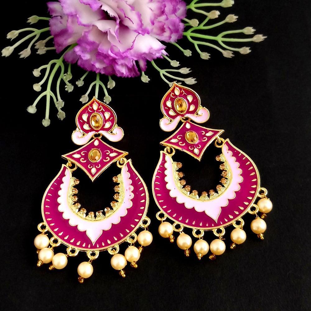 Woma Kundan Pink Meenakari Dangler Earrings