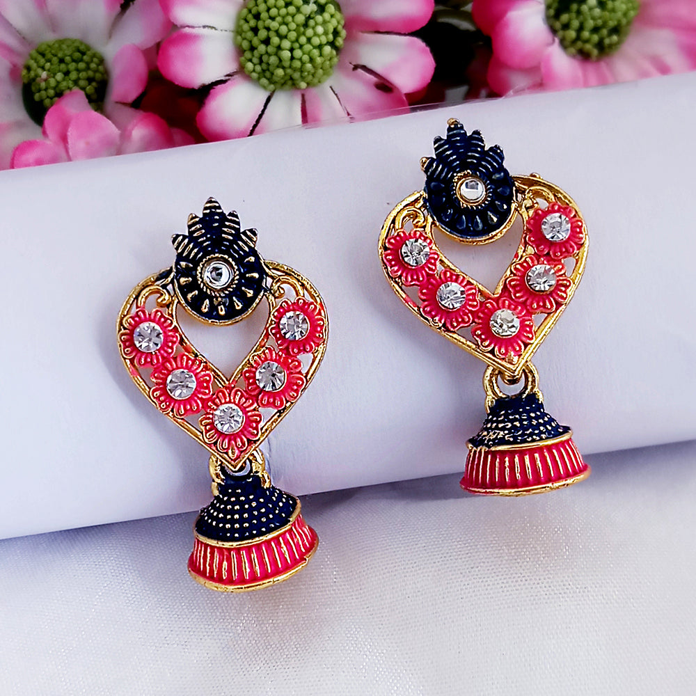 Woma Pink Matte Meenakari Jhumki Earrings