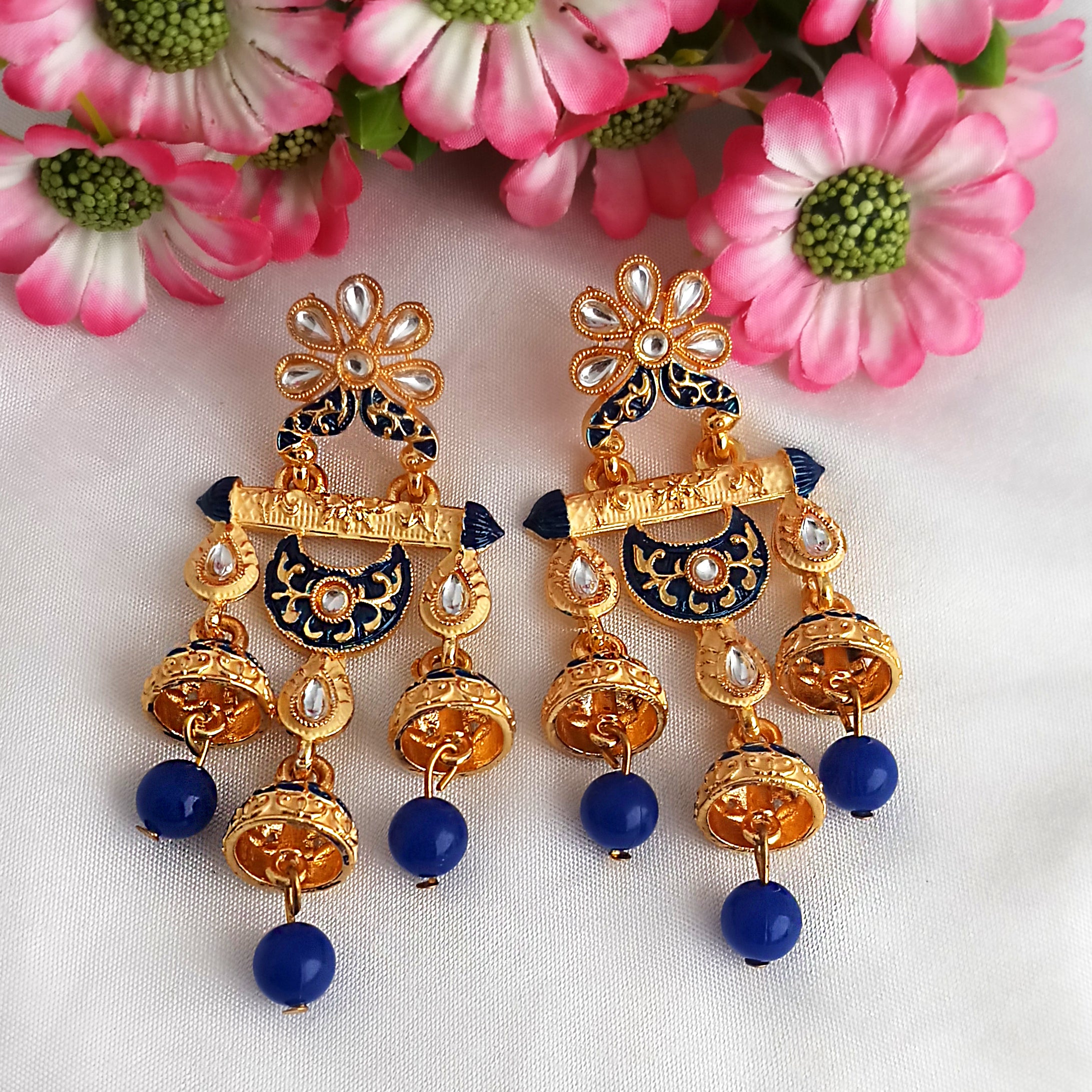 Woma Blue Matte Meenakari Designer Earrings