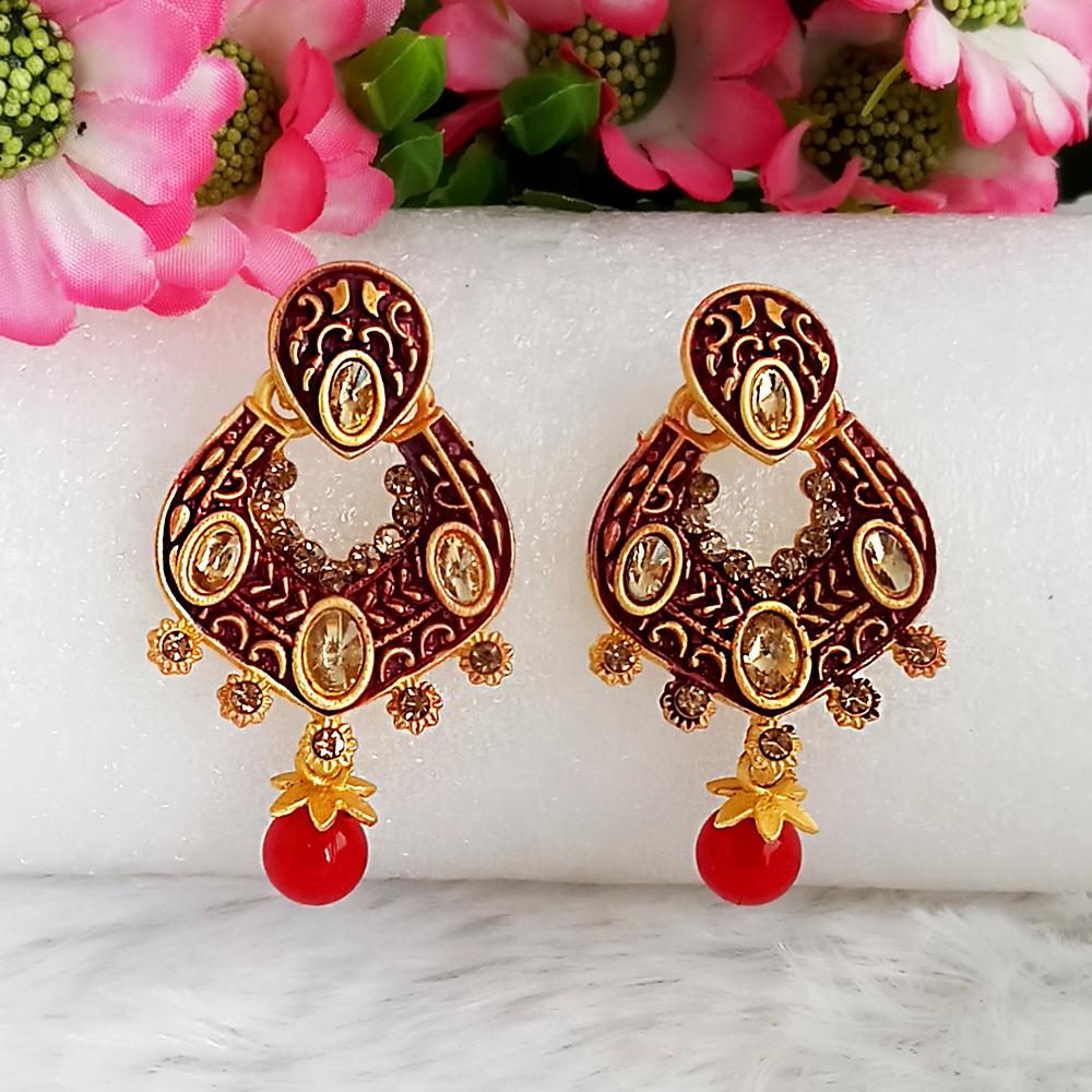 Woma Gold Plated Maroon Dangler Meenakari Earrings - 1318055D
