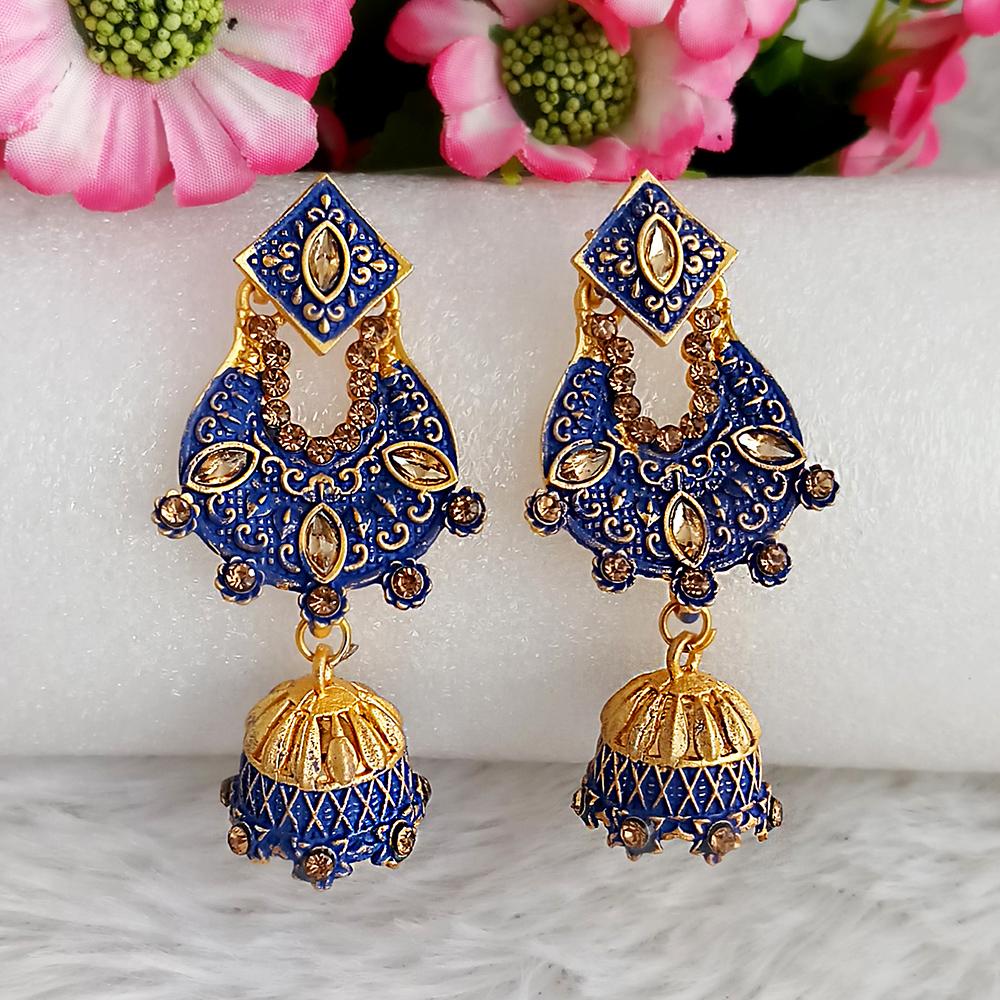 Woma Gold Plated Blue Dangler Meenakari Earrings - 1318063E