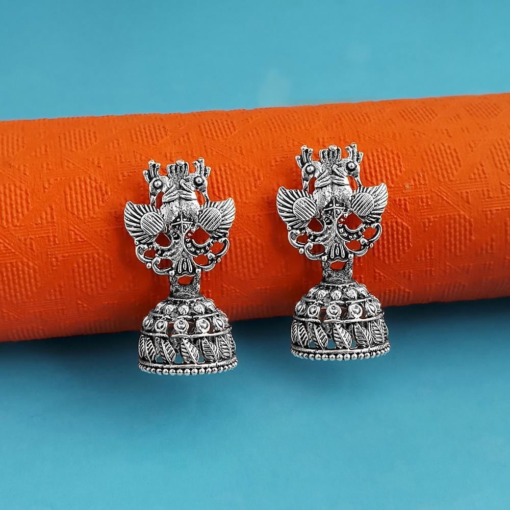 Woma Silver Oxidised Plated Pack Of 12 Trendy Jhumki Earrings - 1318101A