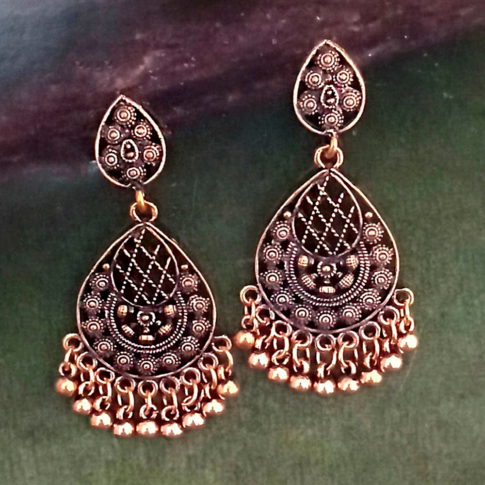 Woma Copper Oxidised Plated Dangler Earrings