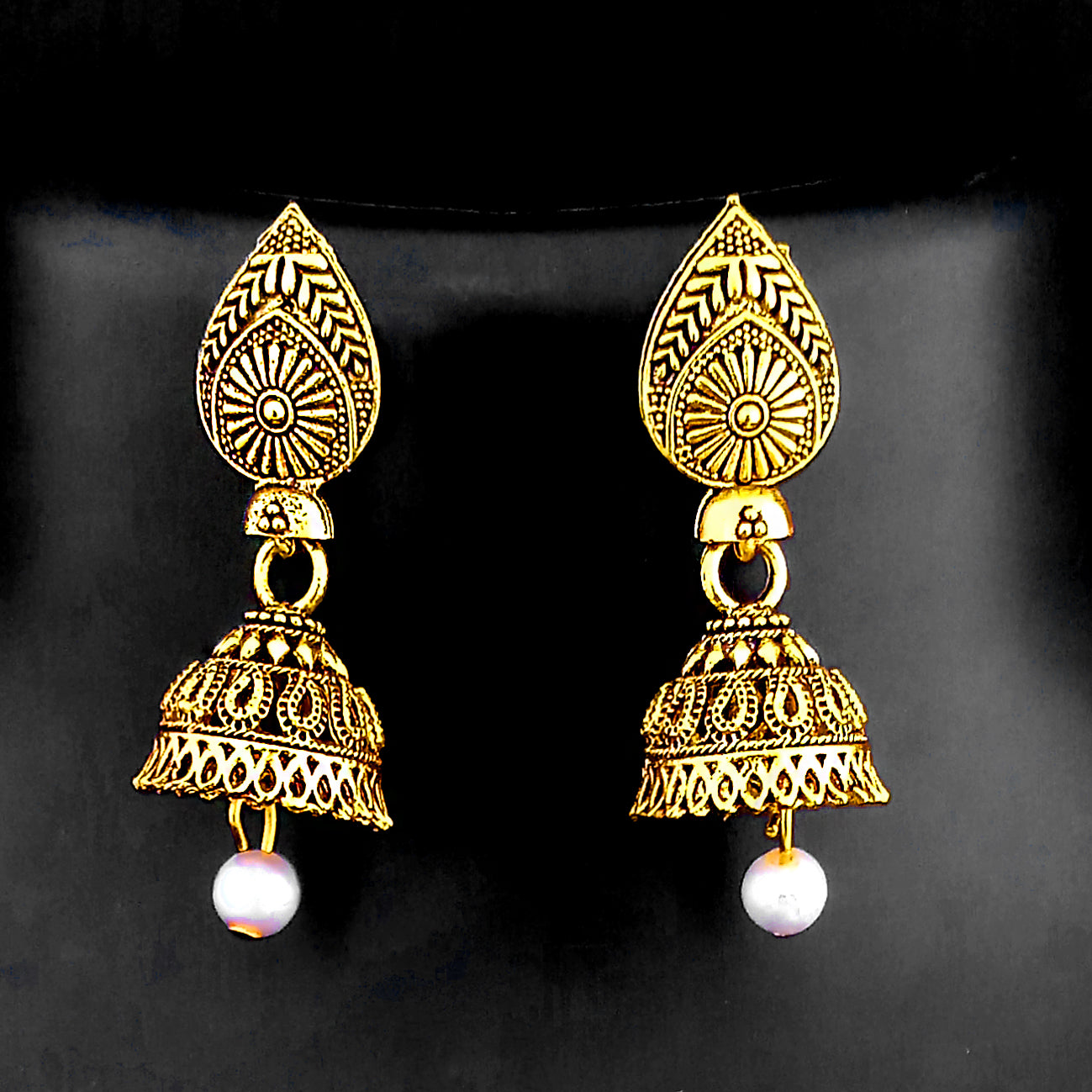 Tip Top Fashion Gold Plated Oxidized Pearl Drop Jhumki