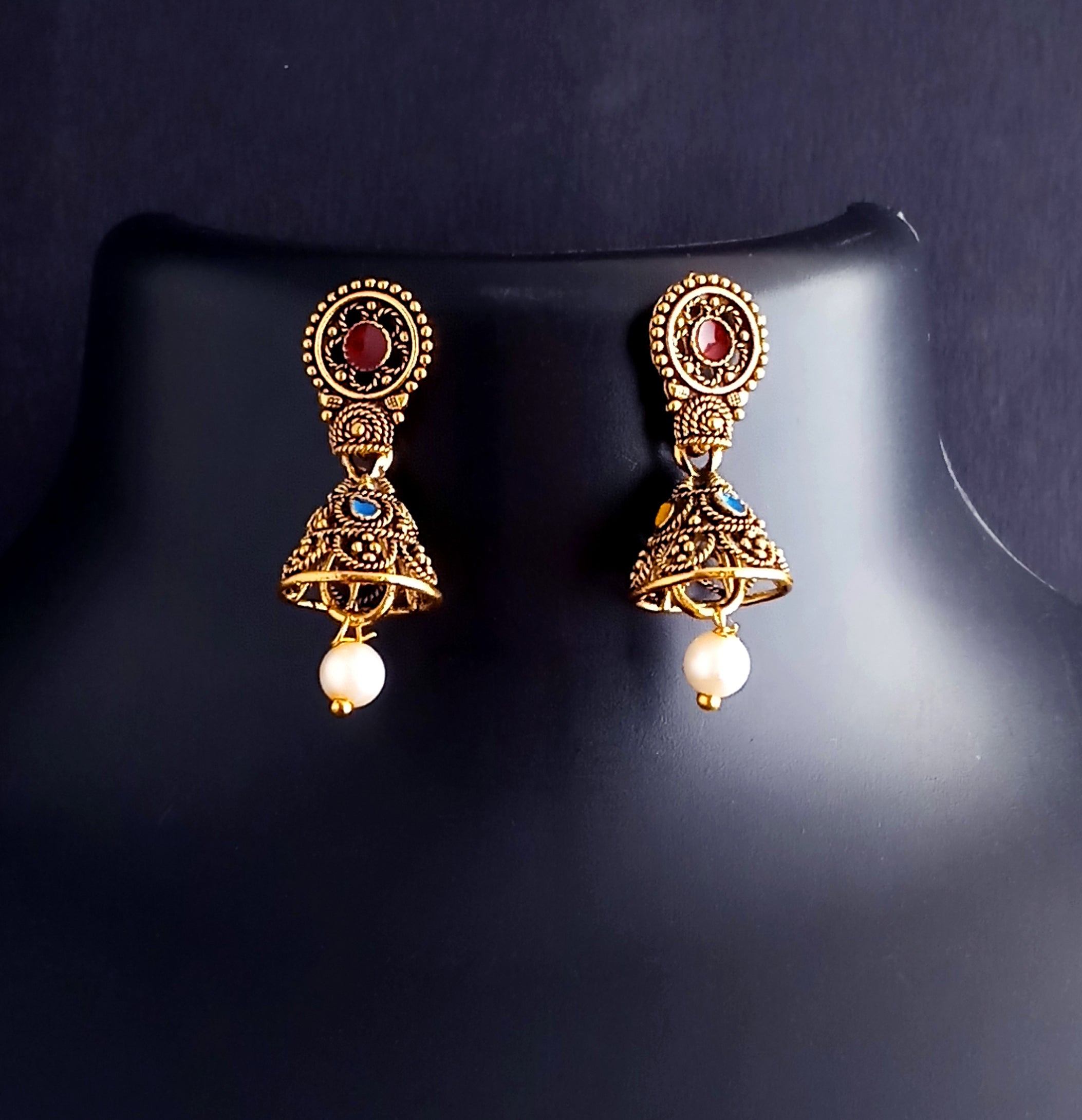 Tip Top Fashion Gold Plated Oxidized Pearl Drop Jhumki