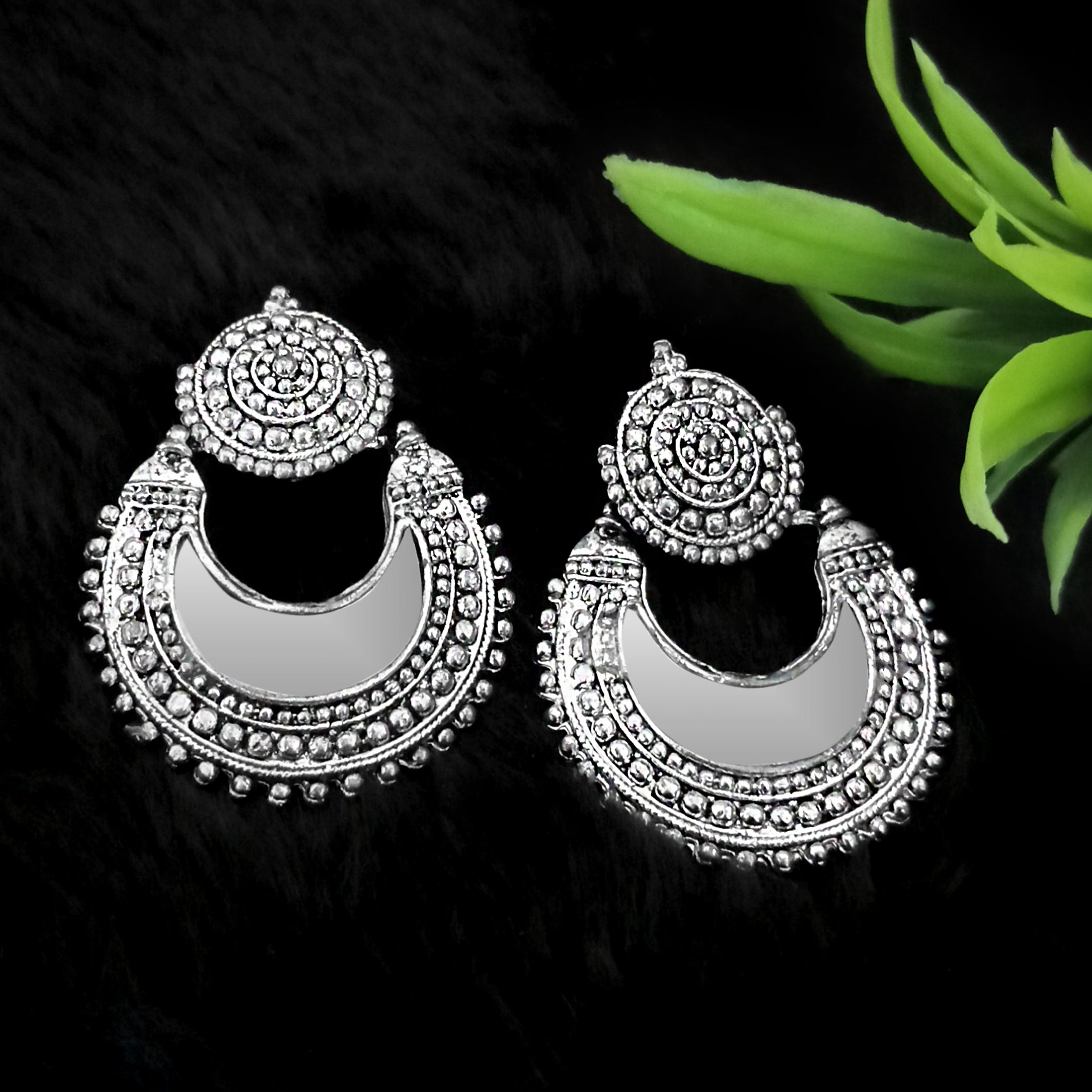Jeweljunk Silver Plated Dangler Mirror Earring