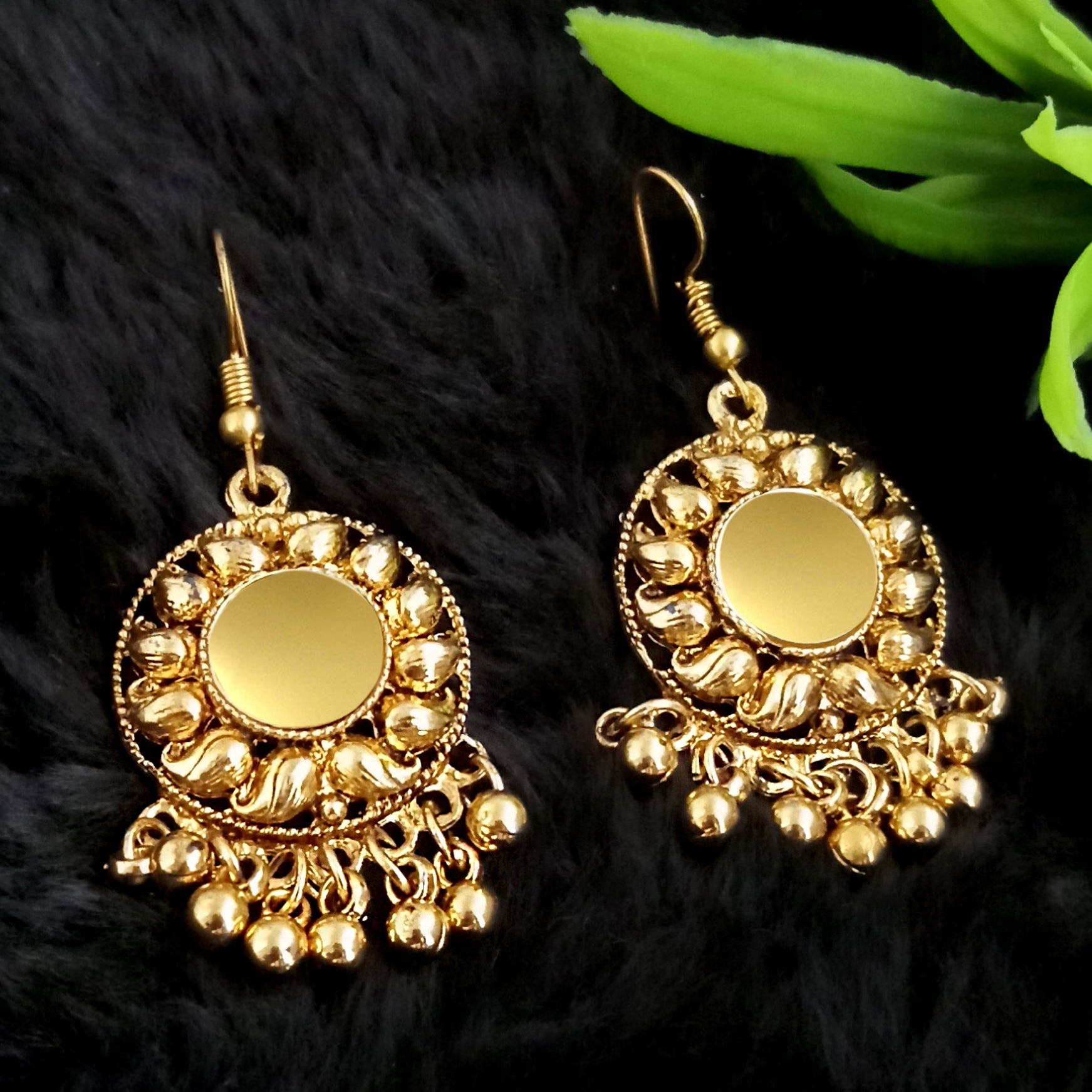 Jeweljunk Gold Plated Dangler Mirror Earring