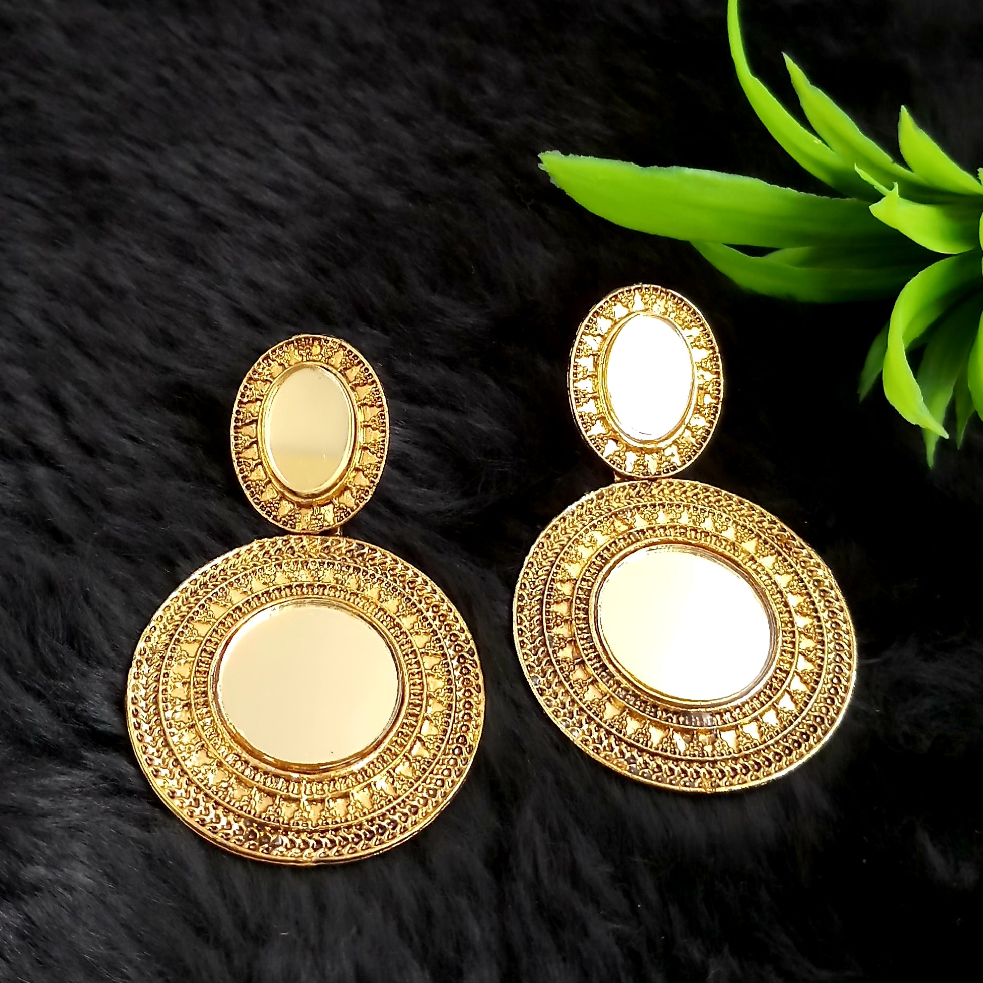 Jeweljunk Gold Plated Dangler Mirror Earring