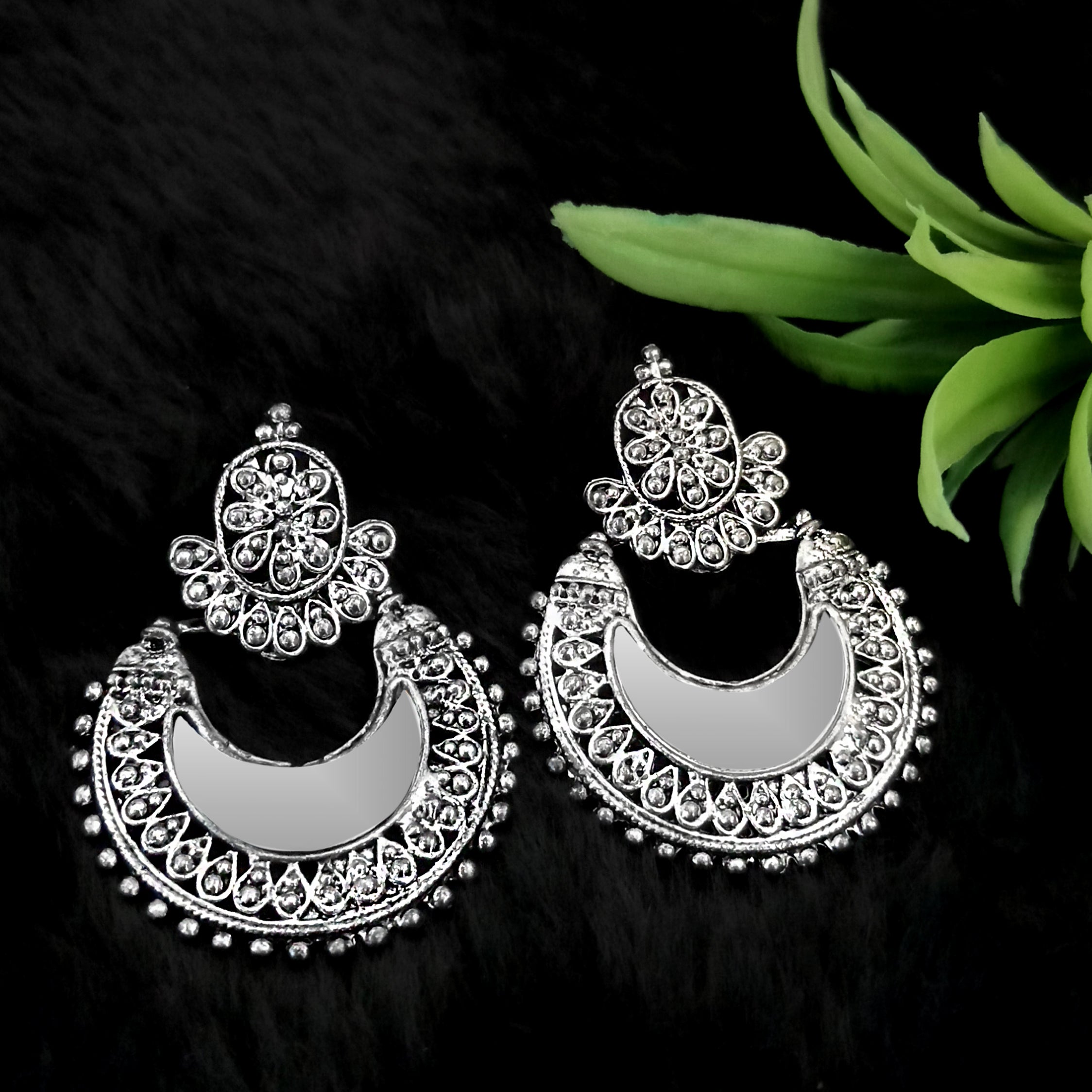 Jeweljunk Silver Plated Dangler Mirror Earring