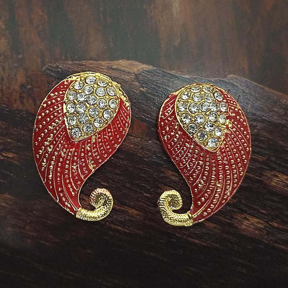 Adi Gold Plated Red Meenakari And Austrian Stone Stud Earrings - 1319230A