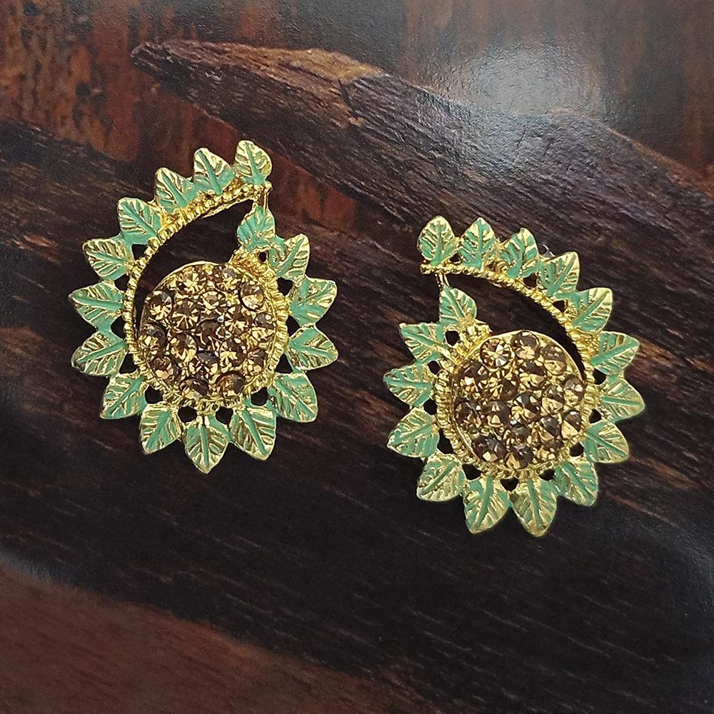 Adi Gold Plated Red Meenakari And Austrian Stone Stud Earrings - 1319236A