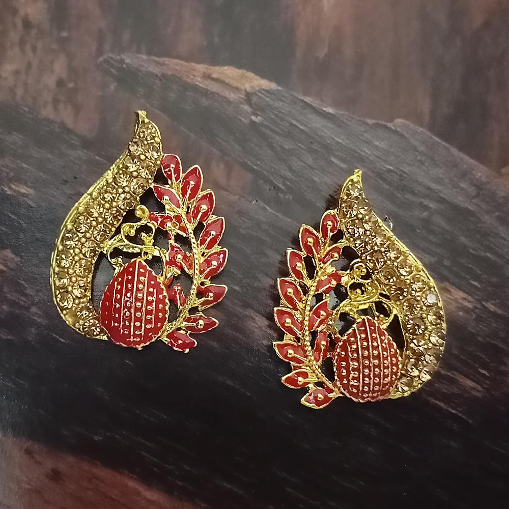 Adi Gold Plated Red Meenakari And Austrian Stone Stud Earrings - 1319239A