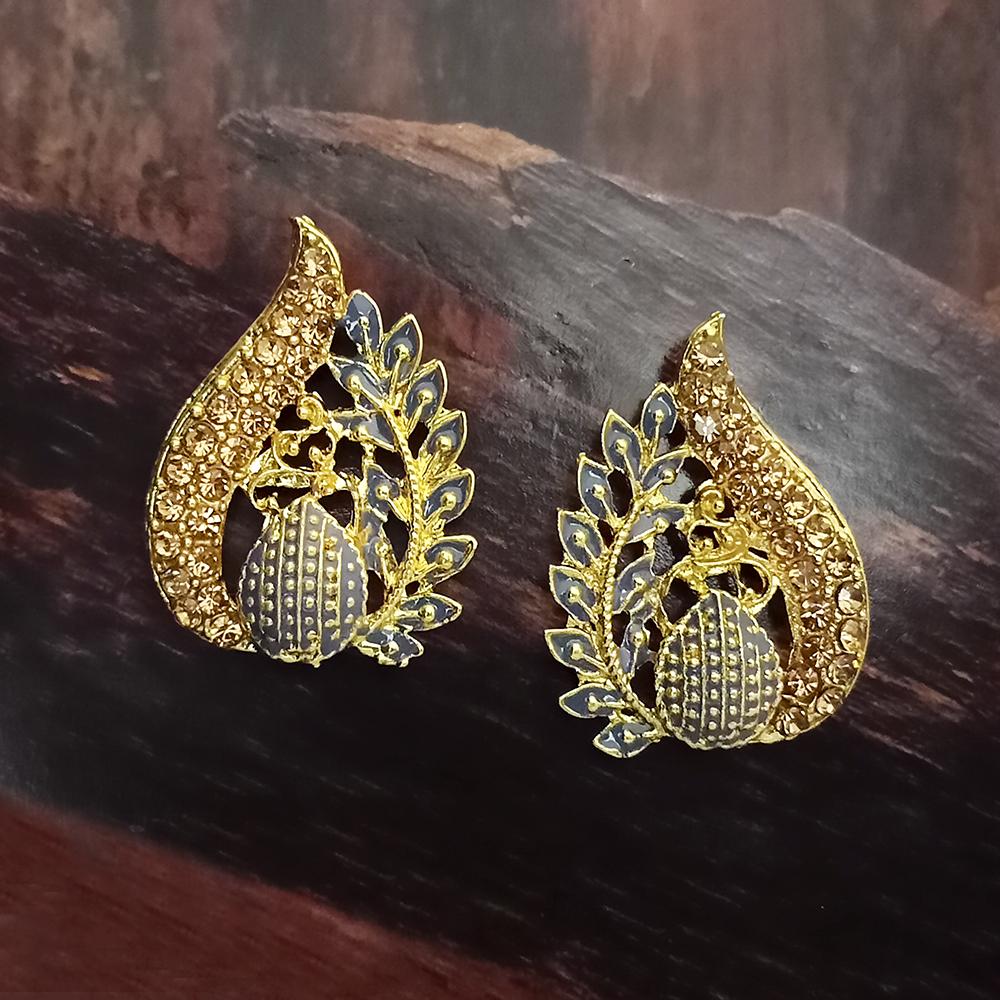 Adi Gold Plated Red Meenakari And Austrian Stone Stud Earrings - 1319239A