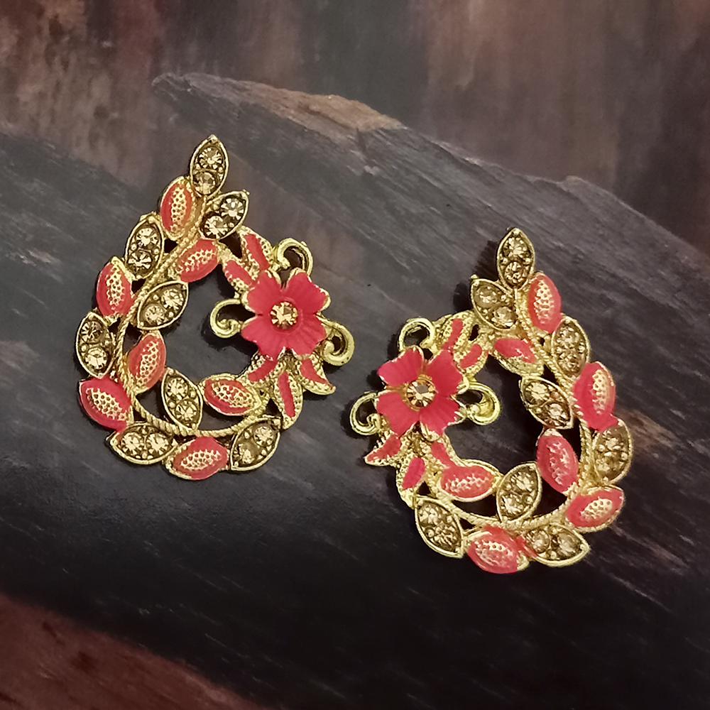 Adi Gold Plated Red Meenakari And Austrian Stone Stud Earrings - 1319241A