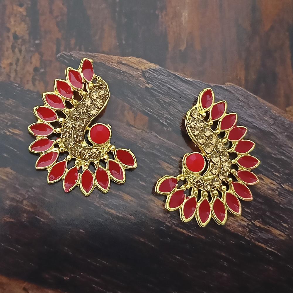 Adi Gold Plated Red Meenakari And Austrian Stone Stud Earrings - 1319242A
