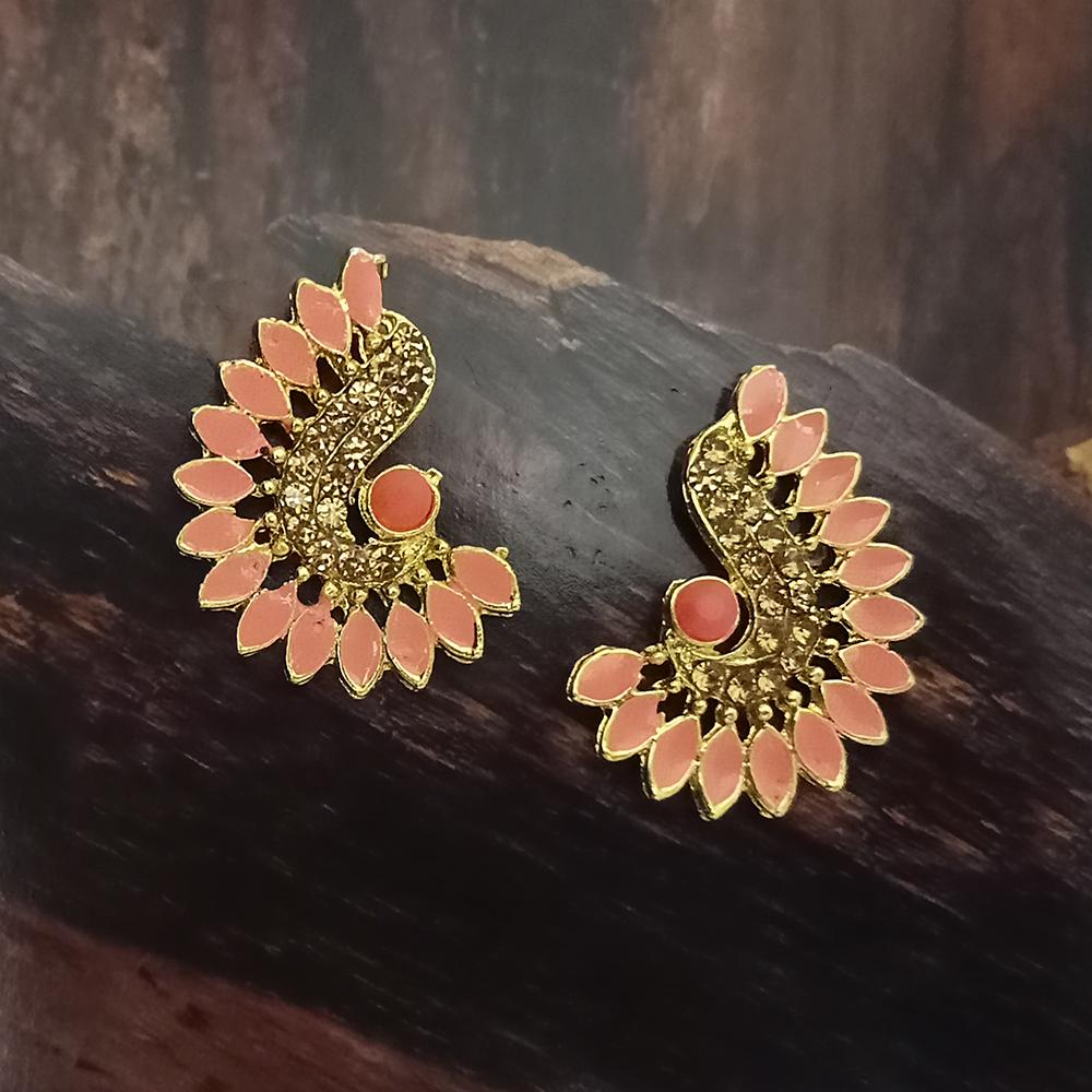 Adi Gold Plated Red Meenakari And Austrian Stone Stud Earrings - 1319242A