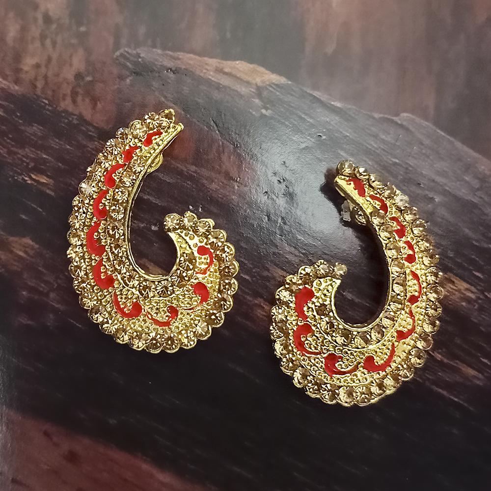 Adi Gold Plated Red Meenakari And Austrian Stone Stud Earrings - 1319243A