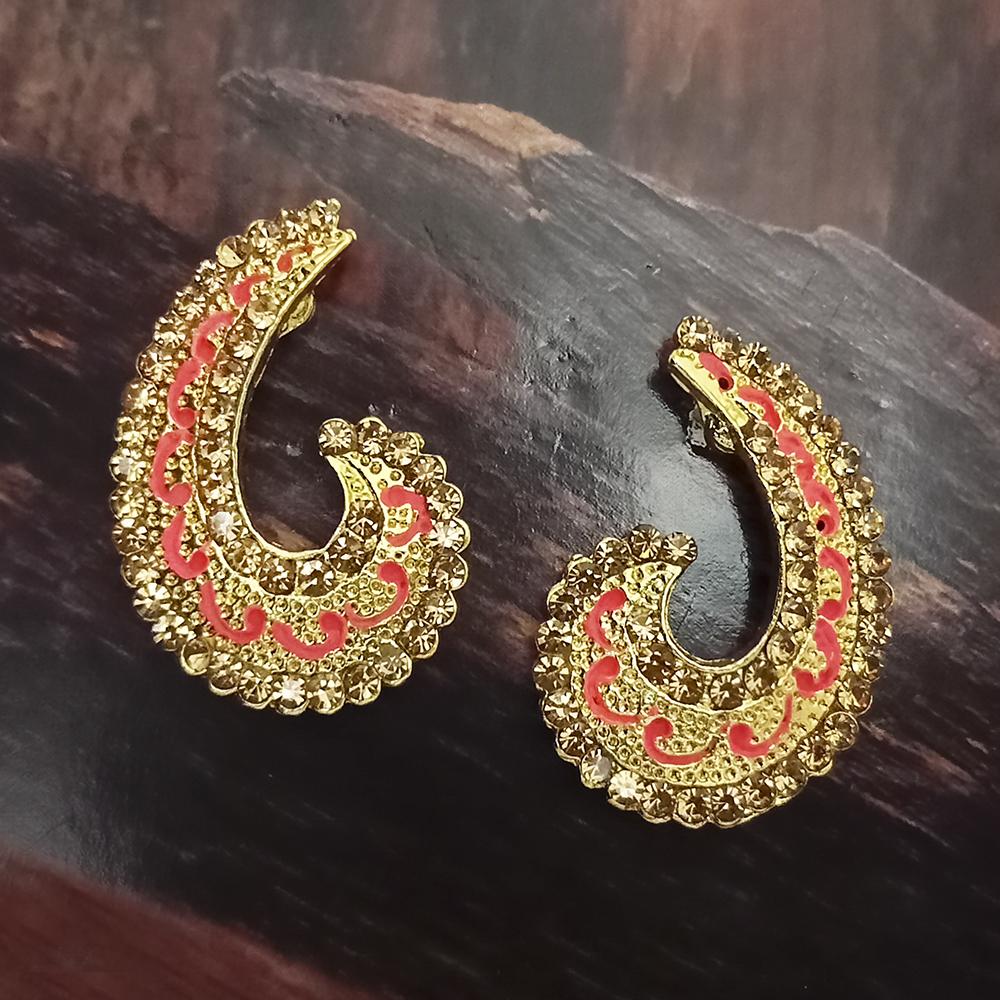 Adi Gold Plated Red Meenakari And Austrian Stone Stud Earrings - 1319243A