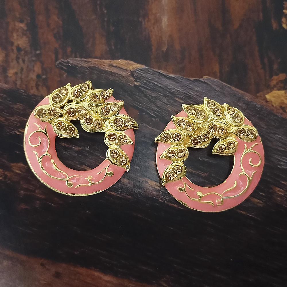 Adi Gold Plated Red Meenakari And Austrian Stone Stud Earrings - 1319244A