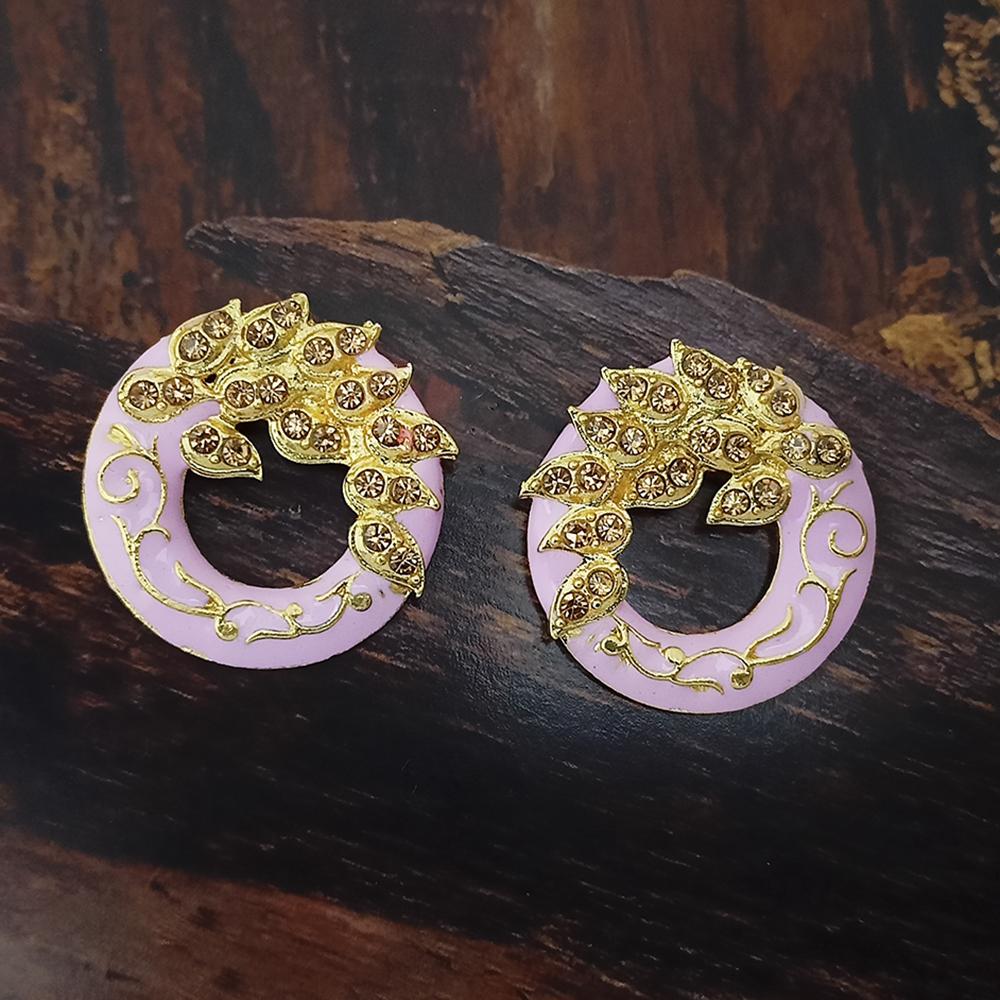Adi Gold Plated Red Meenakari And Austrian Stone Stud Earrings - 1319244A