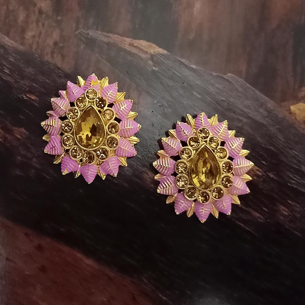 Adi Gold Plated Red Meenakari And Austrian Stone Stud Earrings - 1319246A