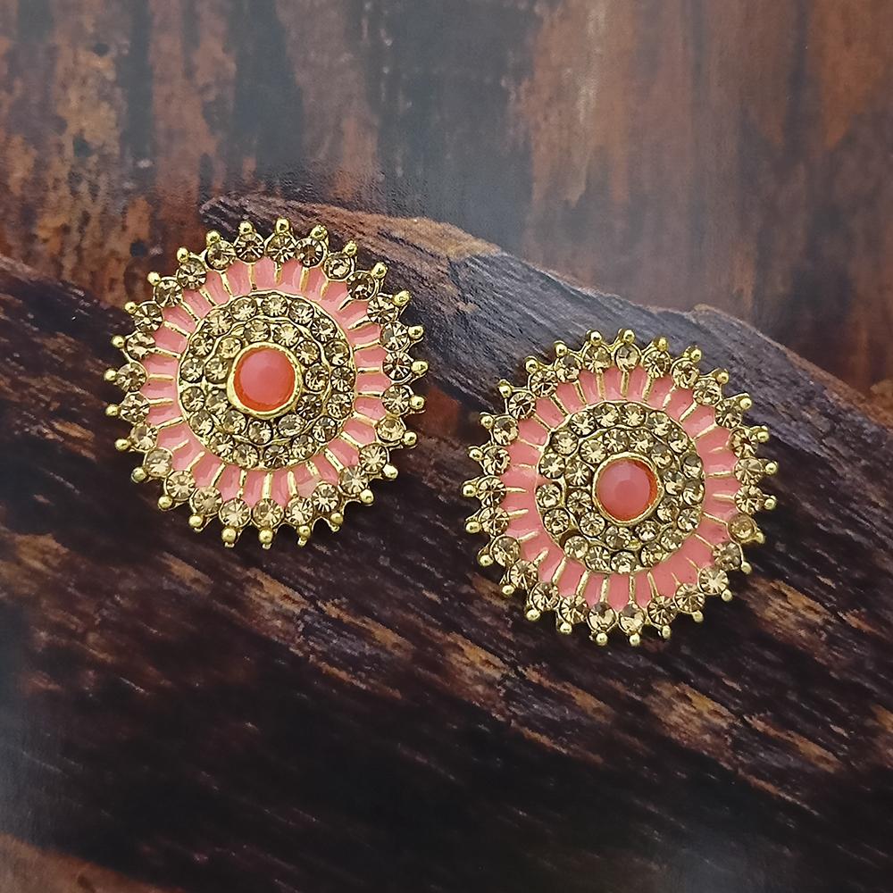 Adi Gold Plated Red Meenakari And Austrian Stone Stud Earrings - 1319247A