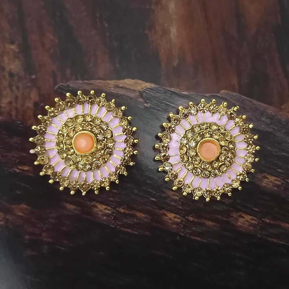 Adi Gold Plated Red Meenakari And Austrian Stone Stud Earrings - 1319247A