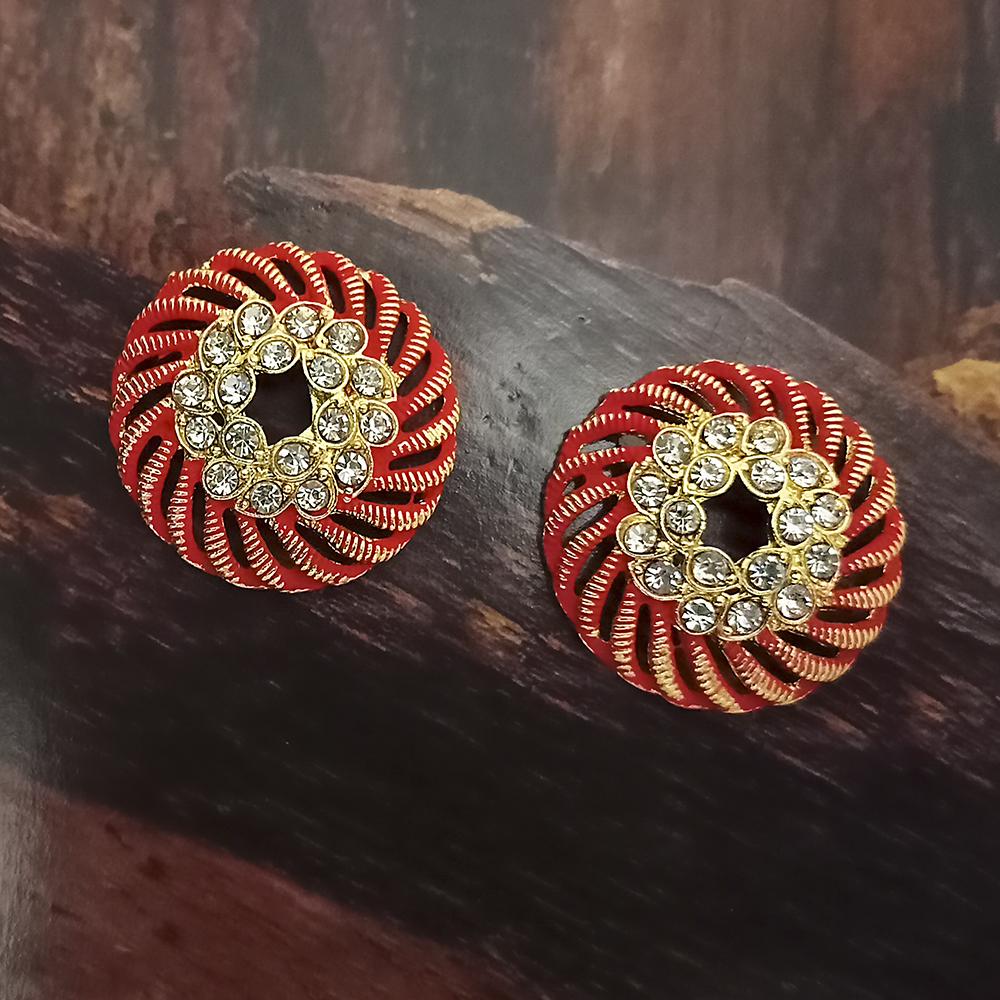 Adi Gold Plated Red Meenakari And Austrian Stone Stud Earrings - 1319249A