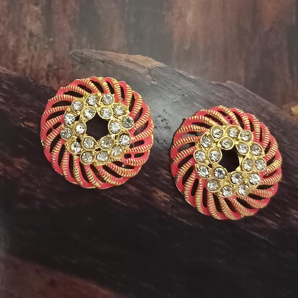 Adi Gold Plated Red Meenakari And Austrian Stone Stud Earrings - 1319249A