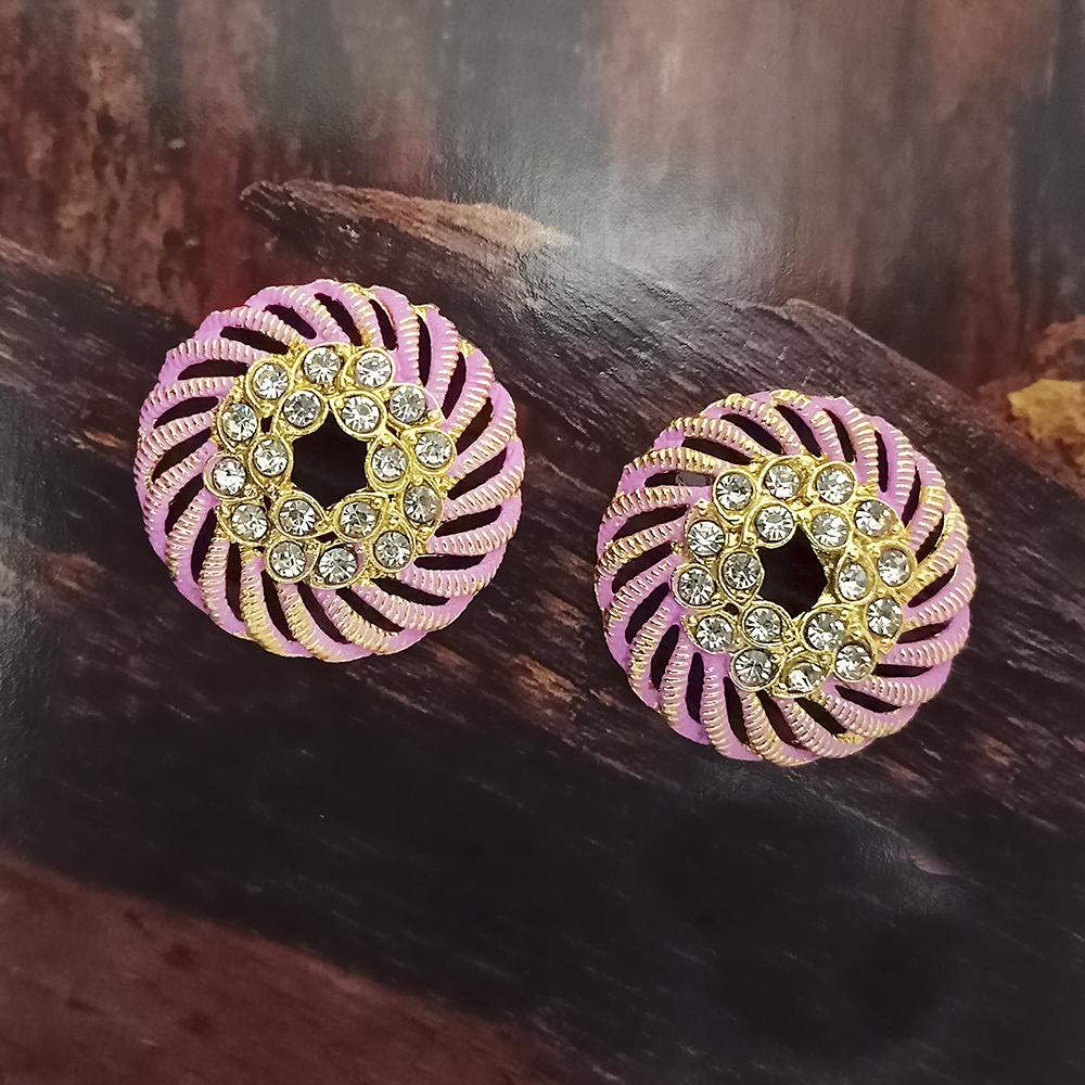 Adi Gold Plated Red Meenakari And Austrian Stone Stud Earrings - 1319249A