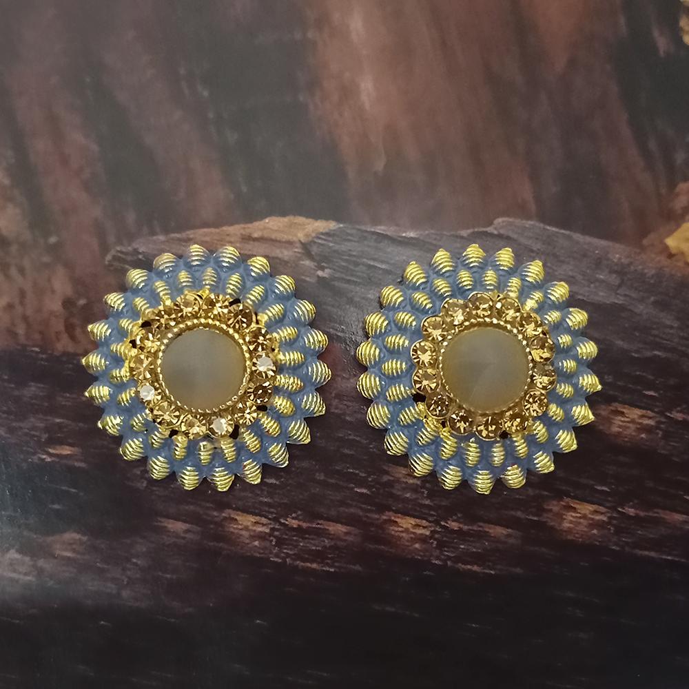 Adi Gold Plated Red Meenakari And Austrian Stone Stud Earrings - 1319251A