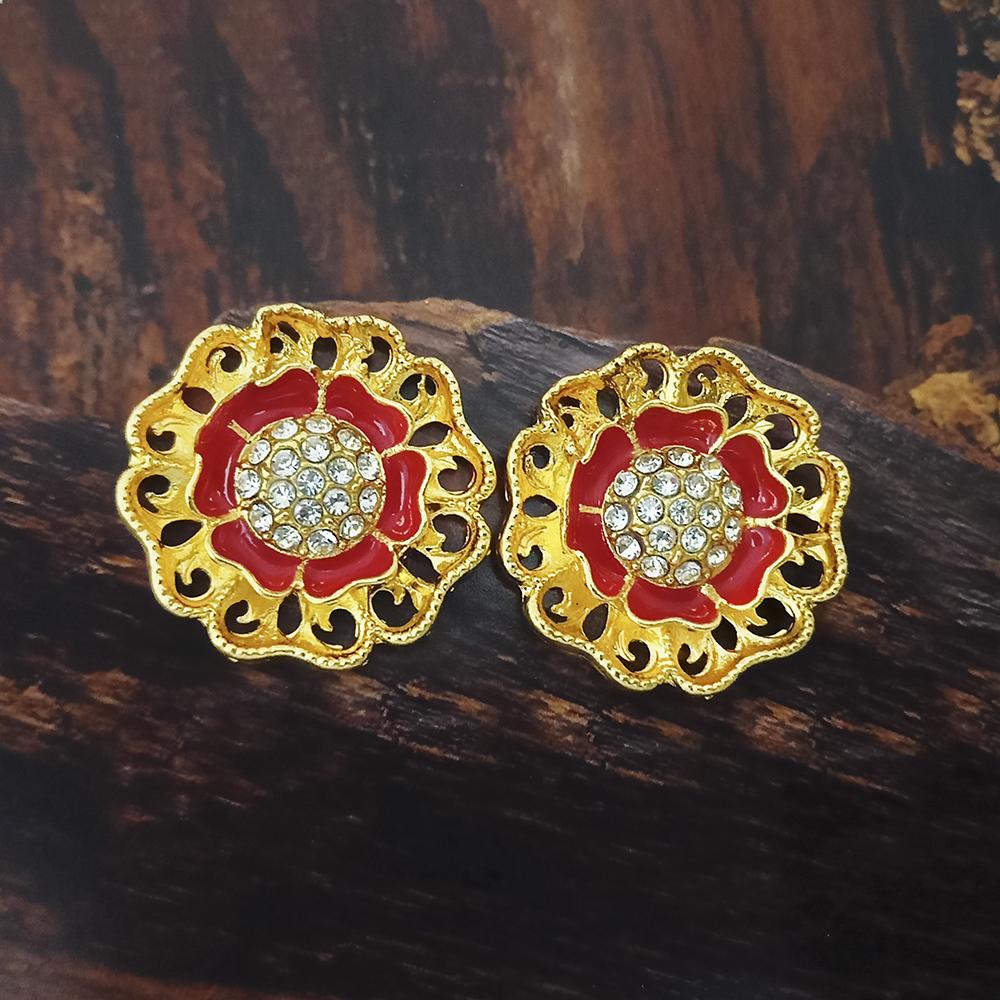 Adi Gold Plated Red Meenakari And Austrian Stone Stud Earrings - 1319253A