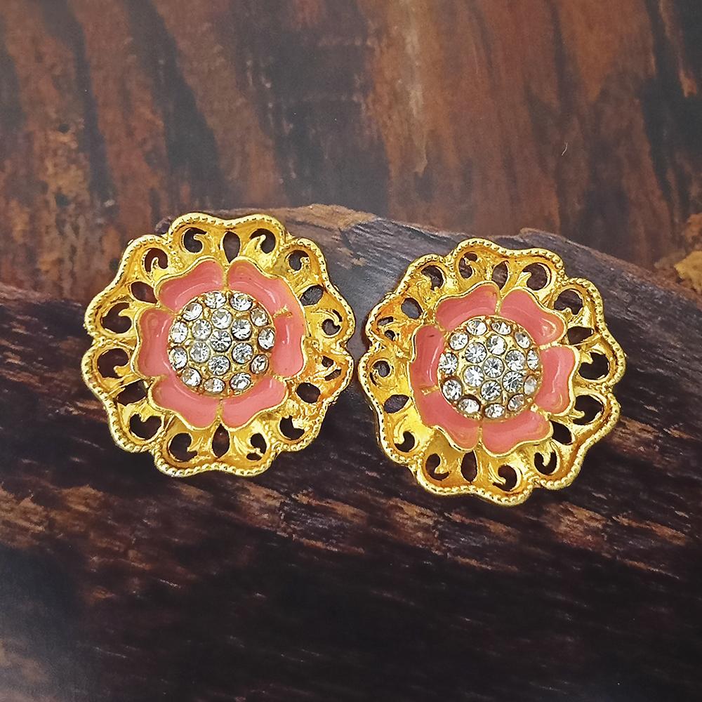 Adi Gold Plated Red Meenakari And Austrian Stone Stud Earrings - 1319253A