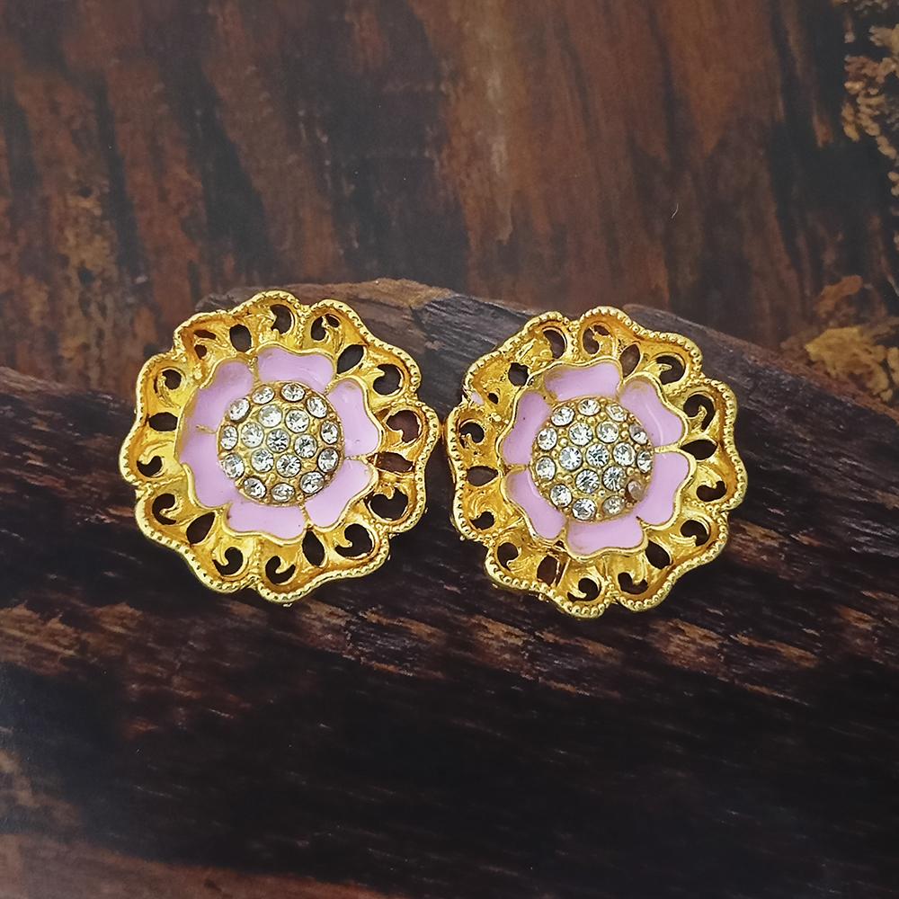 Adi Gold Plated Red Meenakari And Austrian Stone Stud Earrings - 1319253A