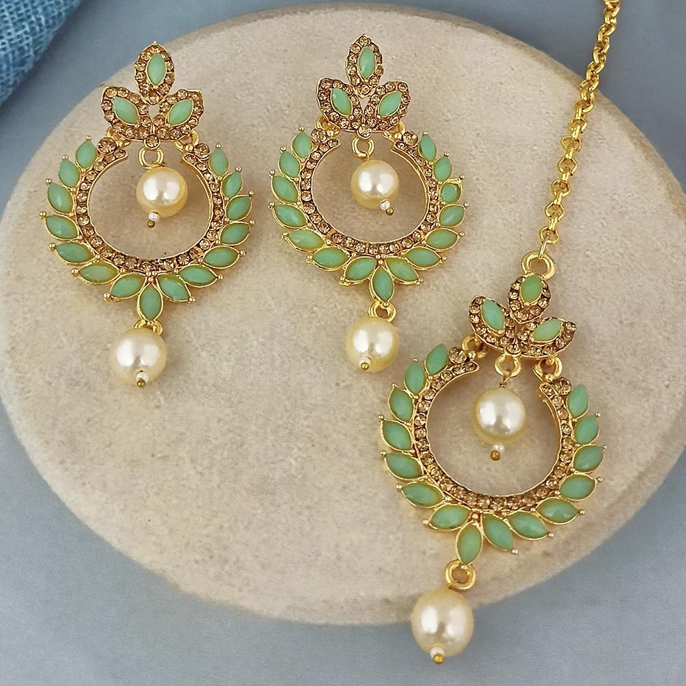 Adi Gold Plated Kundan And Austrian Stone Earrings With Maang Tikka - 1319254